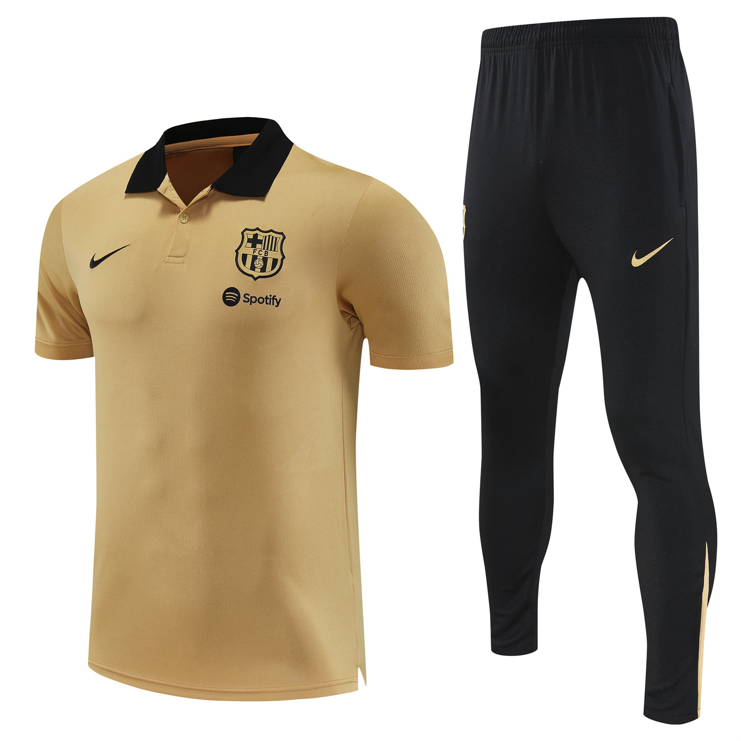 foot-Barcelona 25-26 POLO Short-Sleeve Training Set - Light Brown Top and Black Pants