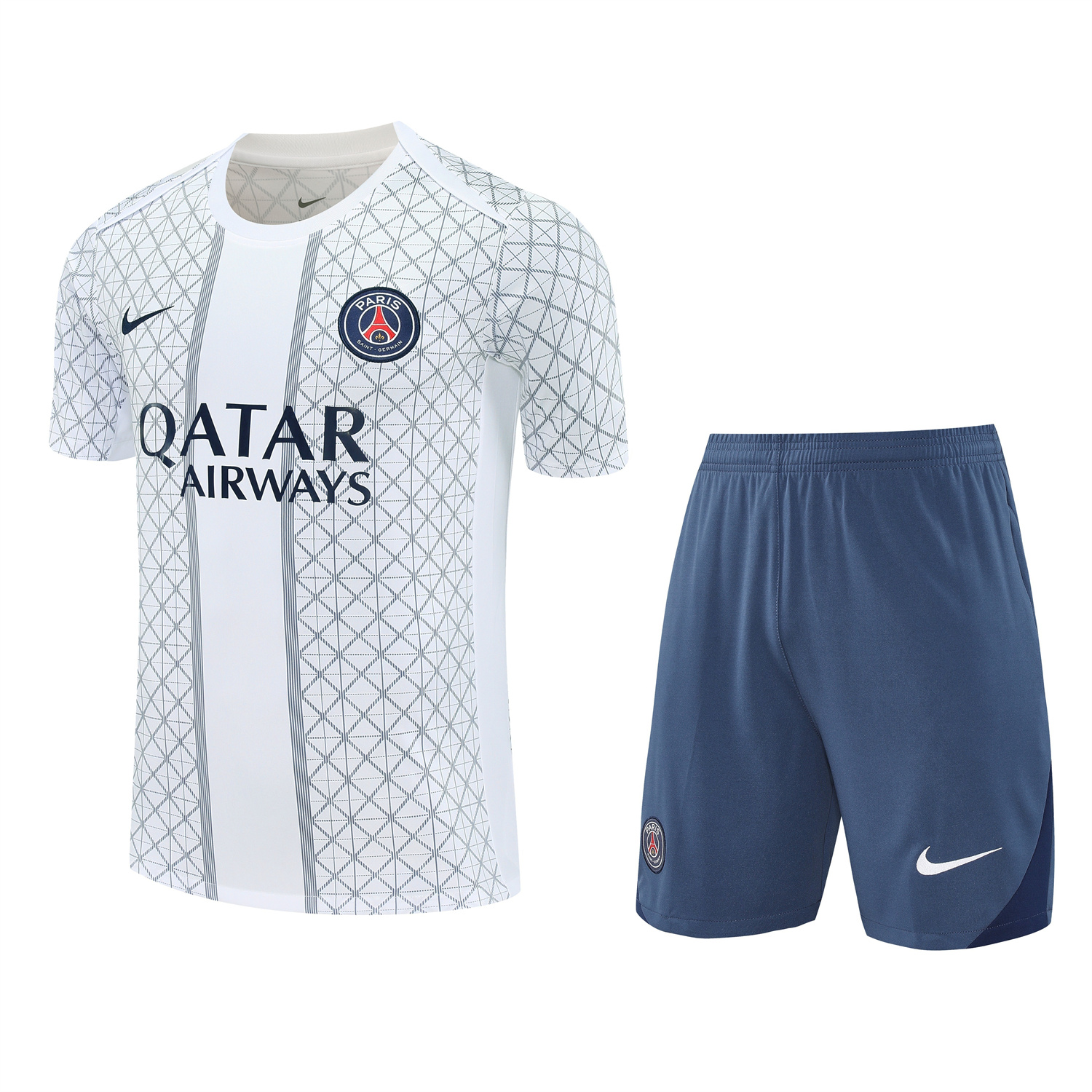 foot-Paris Saint-Germain PSG 25-26 Short-Sleeve Training Set - White Top & Deep Blue Shorts