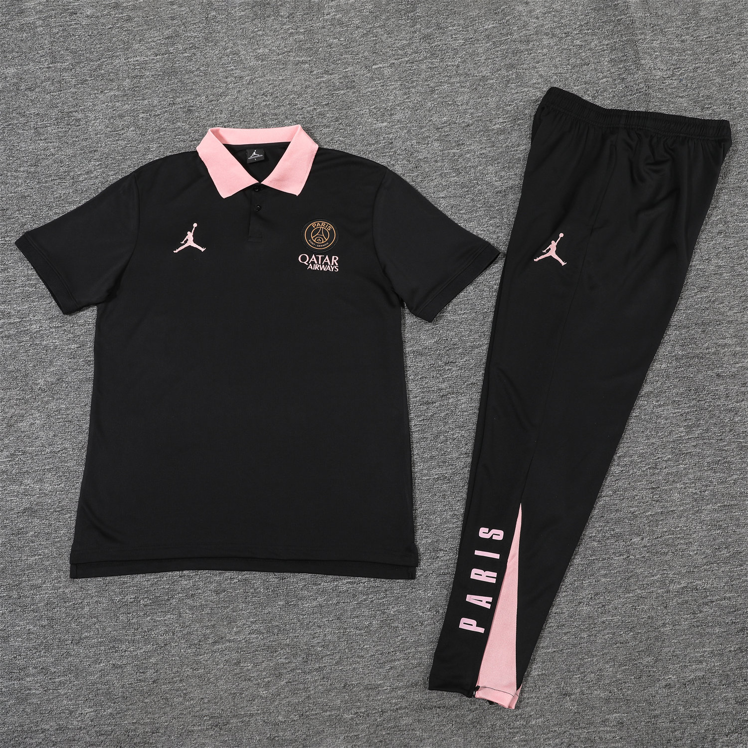 foot-Paris Saint-Germain PSG 25-26 POLO Short-Sleeve Training Set - Black Top and Pants