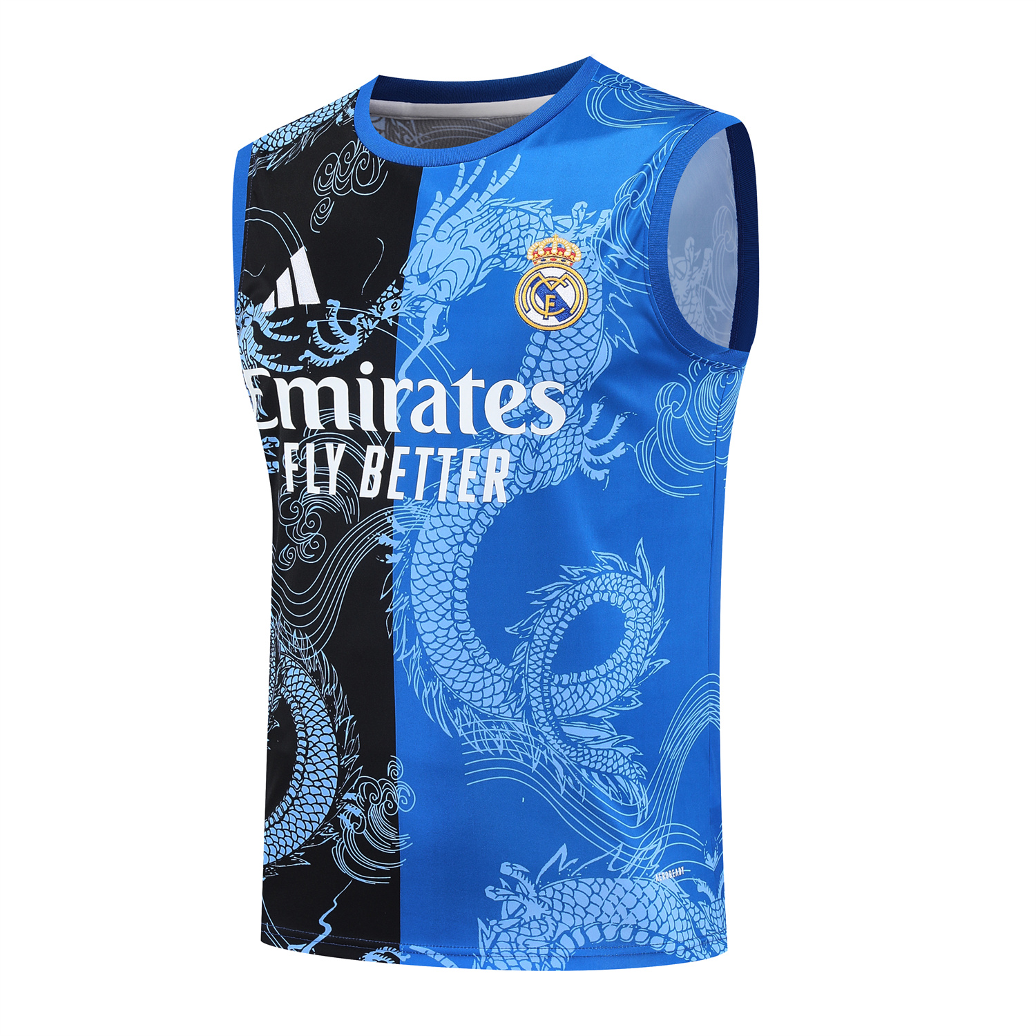 foot-Real Madrid 25-26 Vest Training Set - Blue Black Dragon Vest & Black-White Shorts