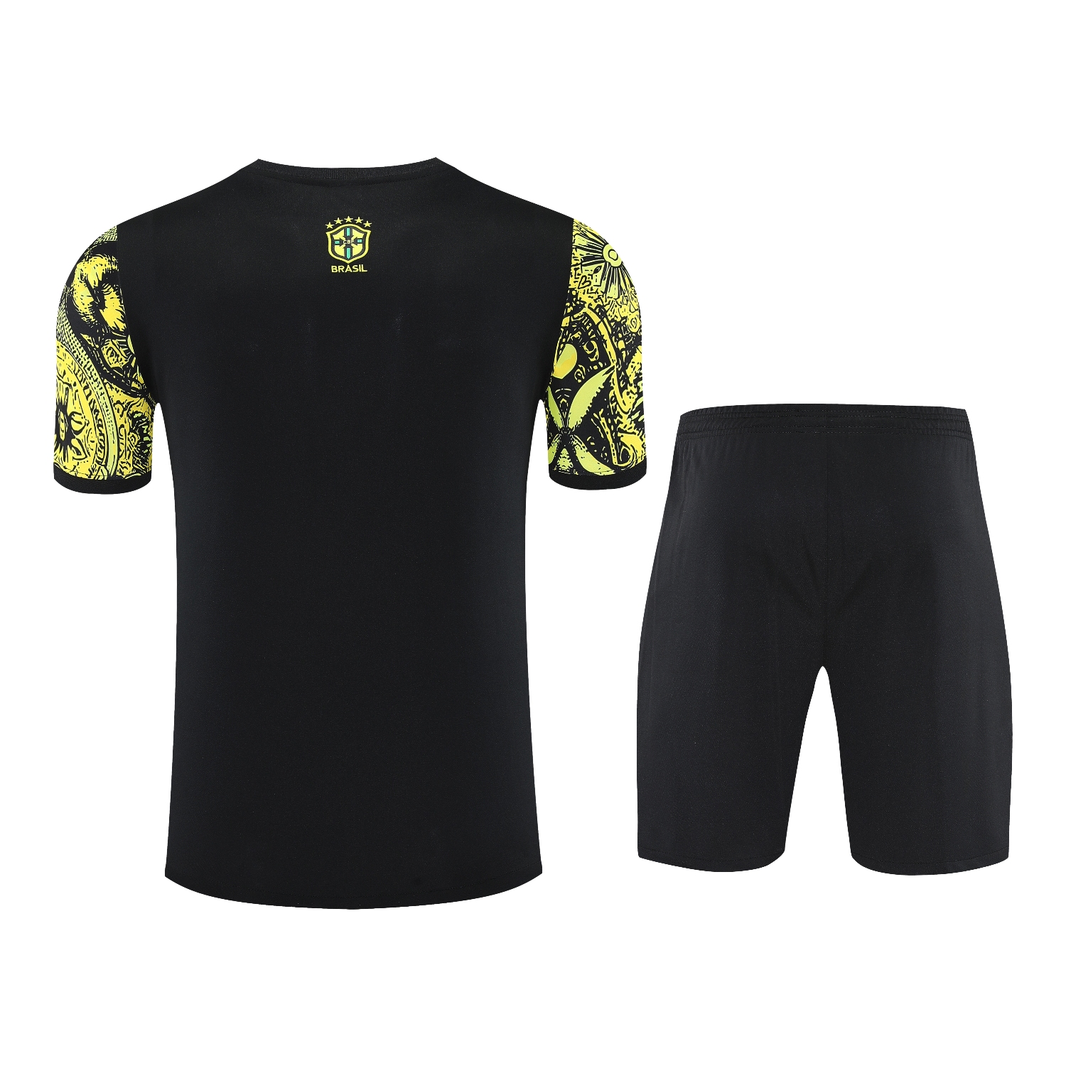 foot-Brazil 25-26 Yellow Jesus Statue Short-Sleeve Training Set - Yellow Top & Black Shorts