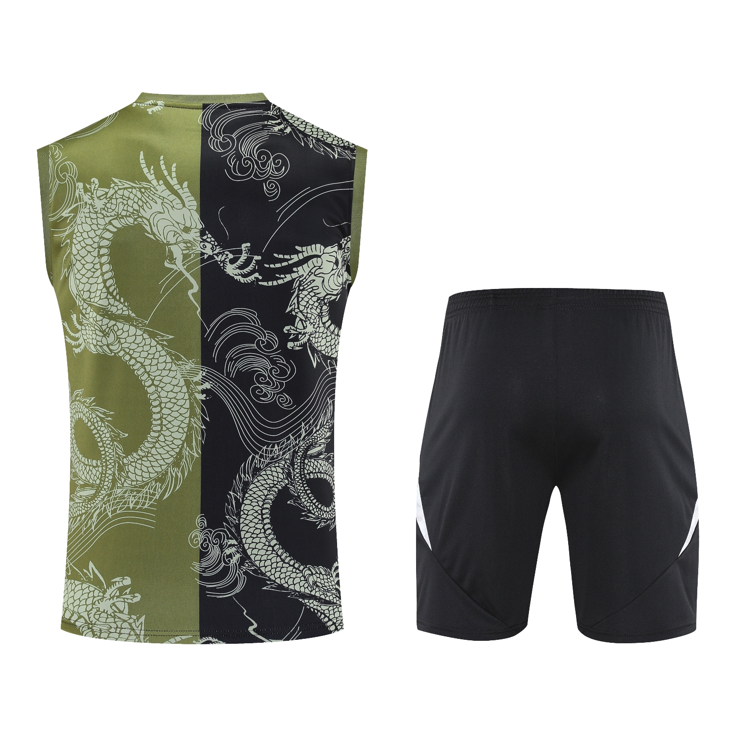 foot-Real Madrid 25-26 Vest Training Set - Green-Black Dragon Vest & Black-White Shorts
