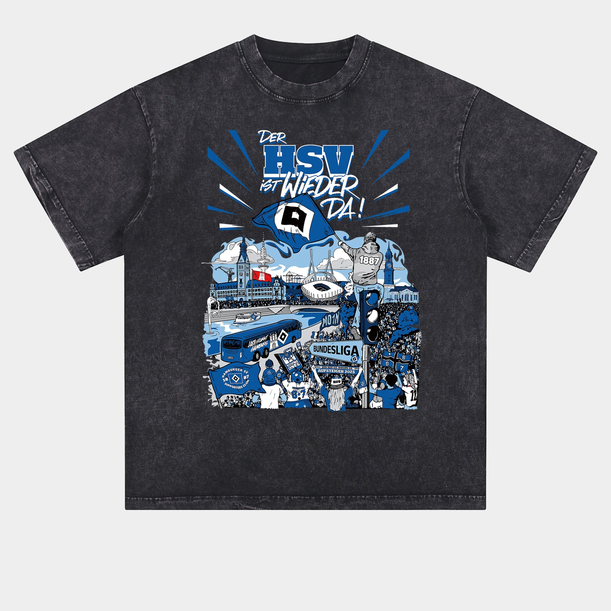 foot-Hamburger SV DER HSV IST WIEDER DA 2024-25 2. Bundesliga Champion Oversized Washed T-Shirt