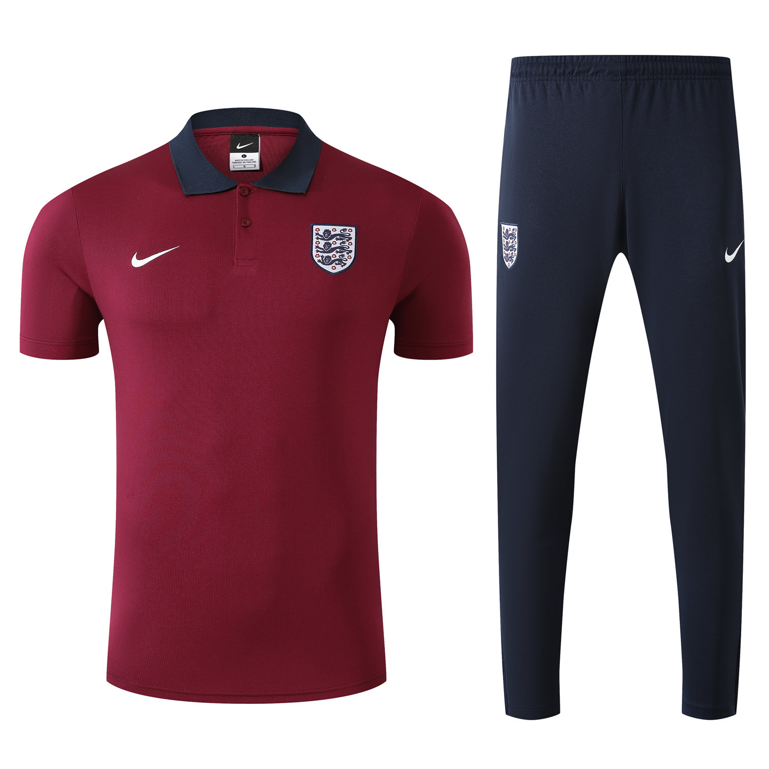 foot-England 25-26 POLO Short-Sleeve Training Set - Red Top and Deep Blue Pants
