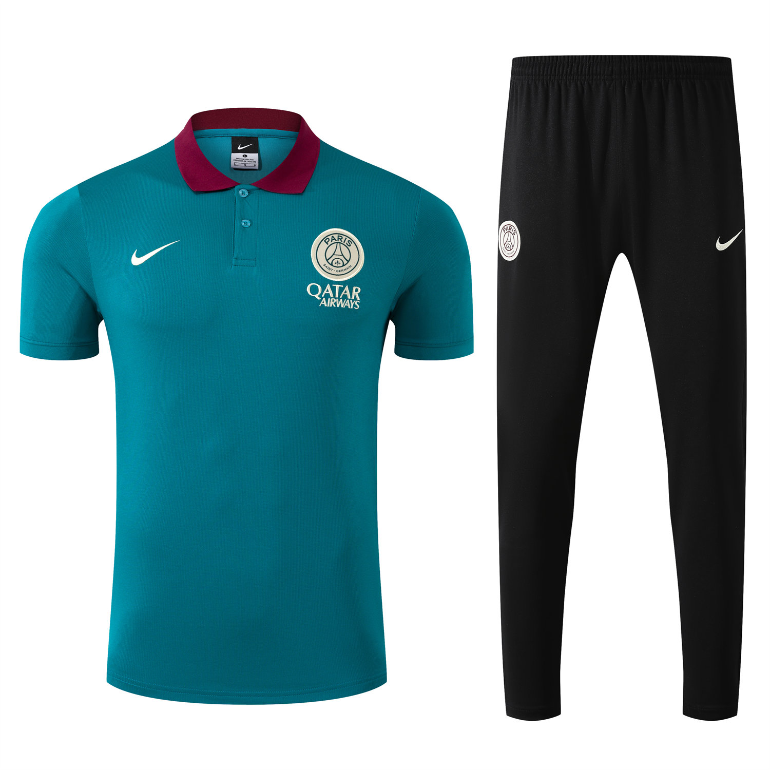 foot-Paris Saint-Germain PSG 25-26 POLO Short-Sleeve Training Set - Blue Green Top and Black Pants