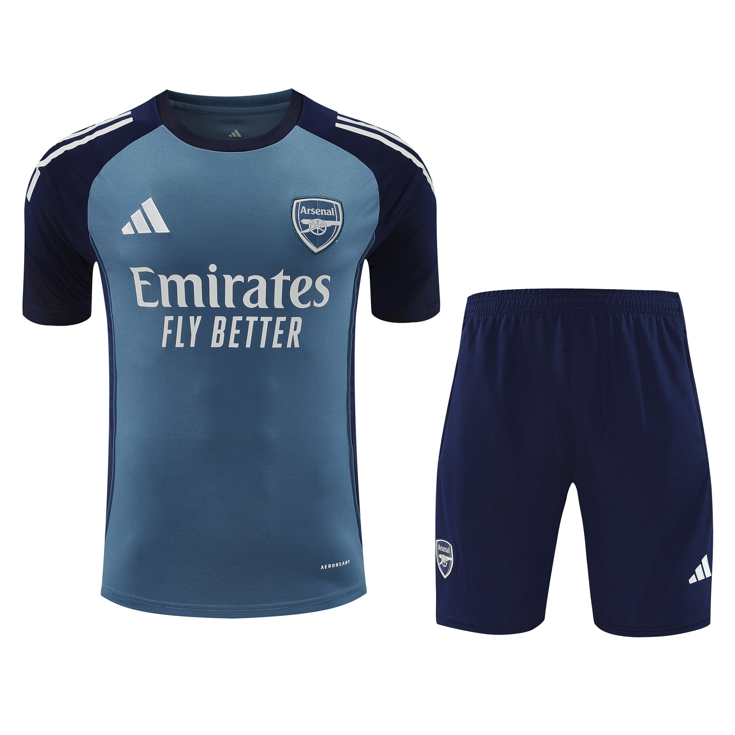 GlobeJersey-Arsenal 25-26 Short-Sleeve Training Set - Grey Blue Top & Dark Blue Shorts