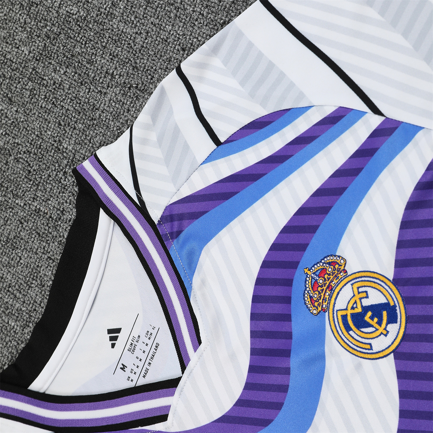 foot-Real Madrid 25-26 Short-Sleeve Training Set - Blue Purple Curve Pattern Top & Black Shorts