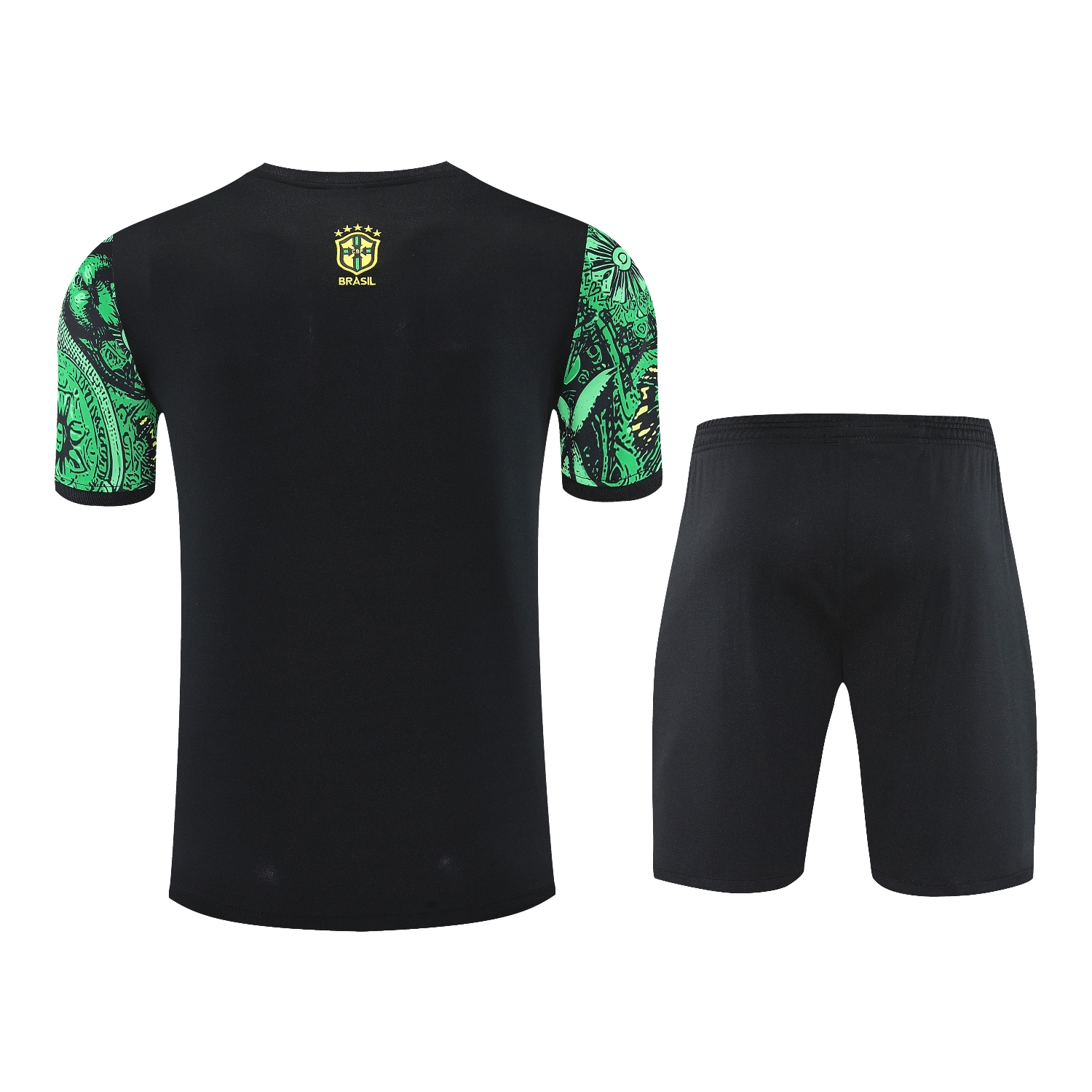 foot-Brazil 25-26 Green Jesus Statue Short-Sleeve Training Set - Green Top & Black Shorts