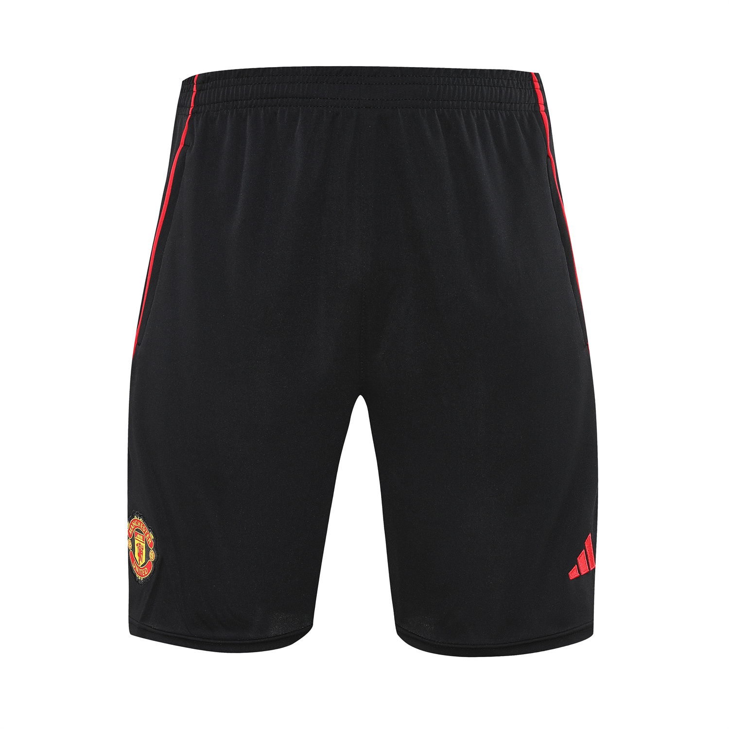 foot-Manchester United 25-26 Short-Sleeve Training Set - Red Black Blocks White Top & Black Shorts