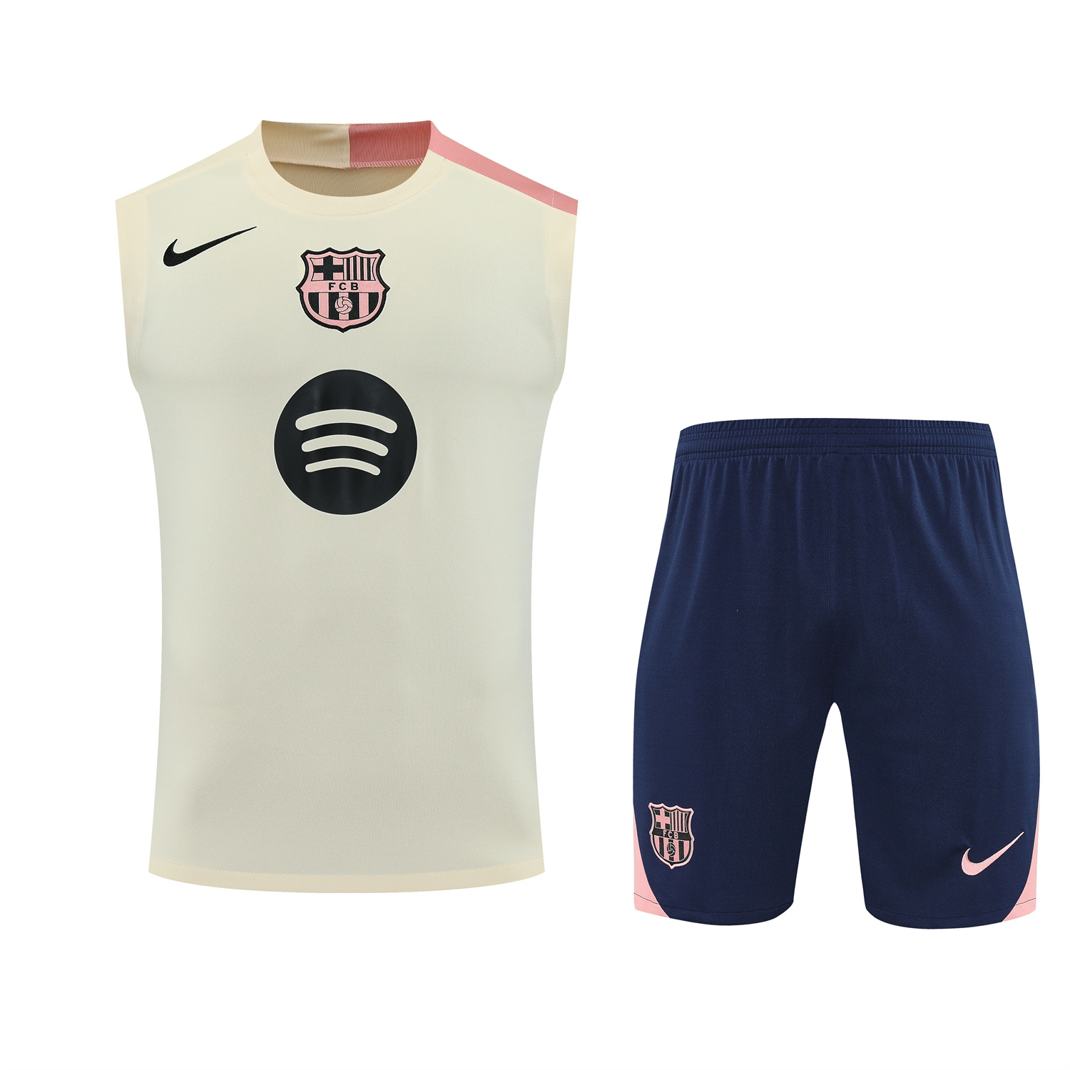 foot-Barcelona 25-26 Vest Training Set - Cream Vest & Deep Blue Shorts