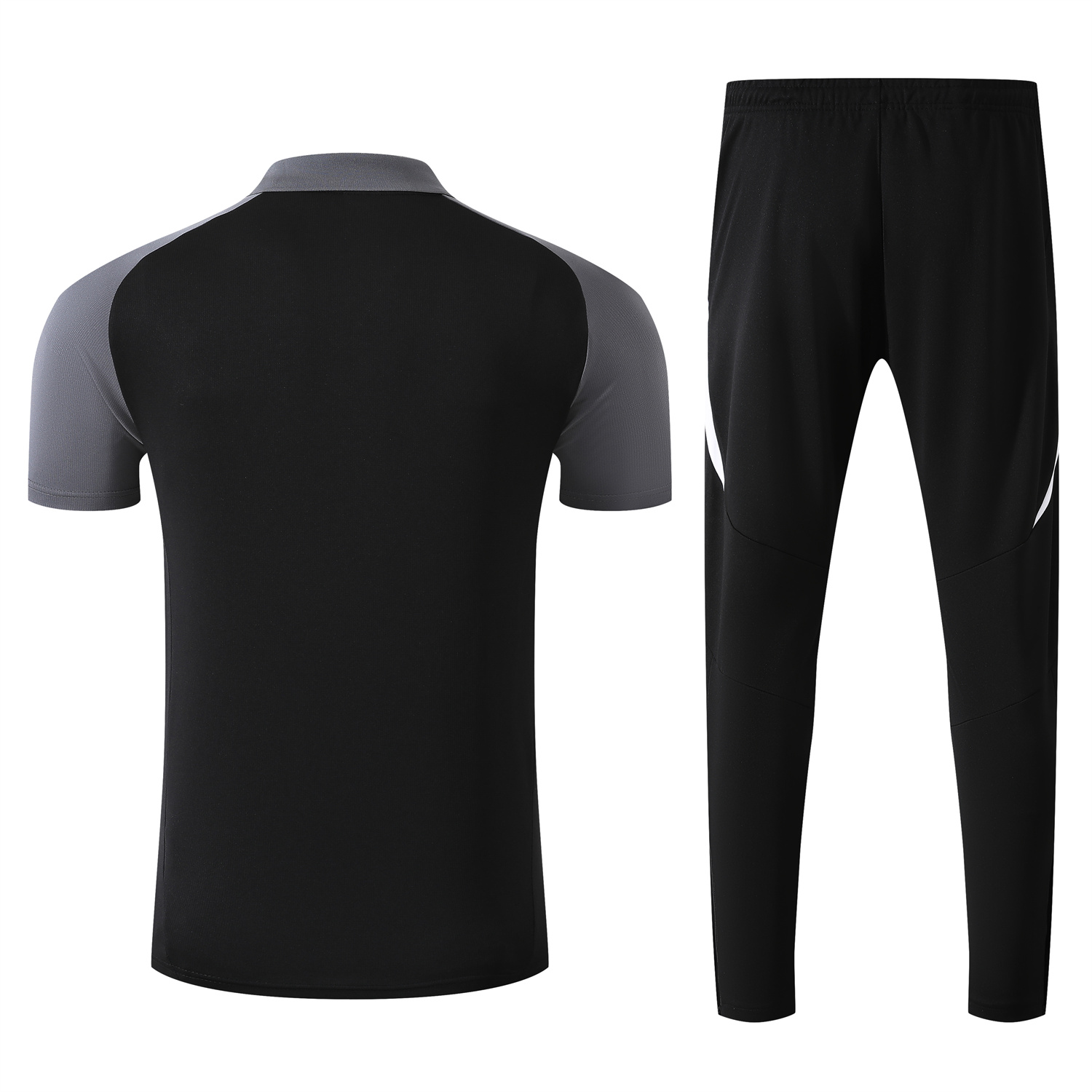 foot-Manchester United 25-26 POLO Short-Sleeve Training Set - Black Top and Pants with White Stripes