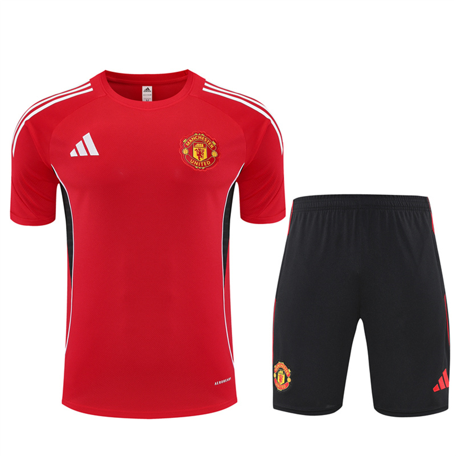 foot-Manchester United 25-26 Short-Sleeve Training Set - Red Top & Black Shorts