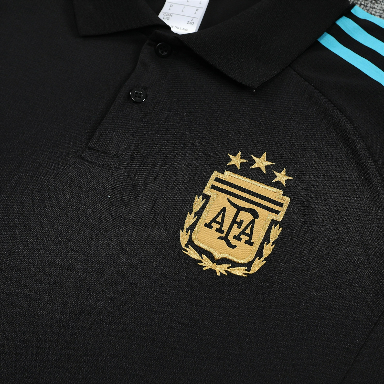 foot-Argentina 25-26 POLO Short-Sleeve Training Set - Deep Blue Top and Pants with Blue Stripes
