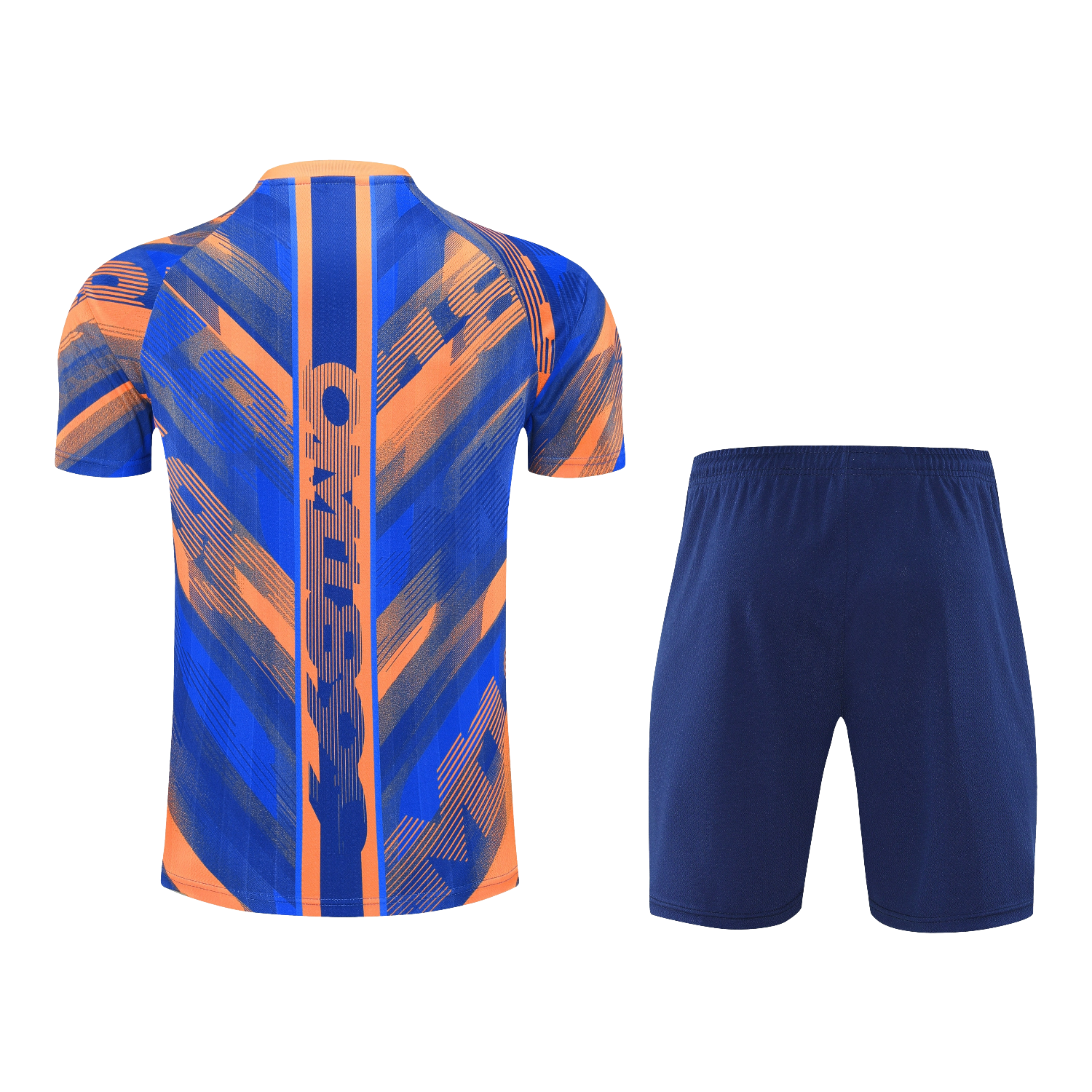 foot-Marseille 25-26 Short-Sleeve Training Set - Blue Orange Top & Blue Shorts