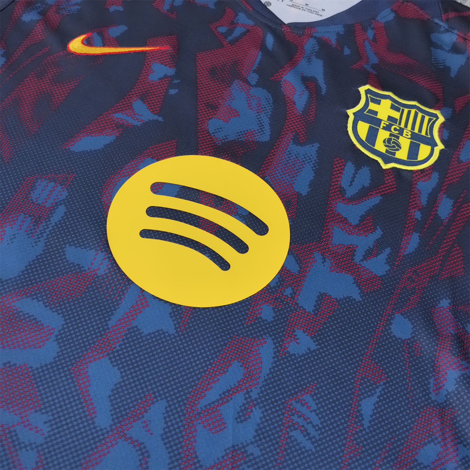 foot-Barcelona 25-26 Deep Blue Training Jersey with Red and Blue Tree Pattern - Fans Version