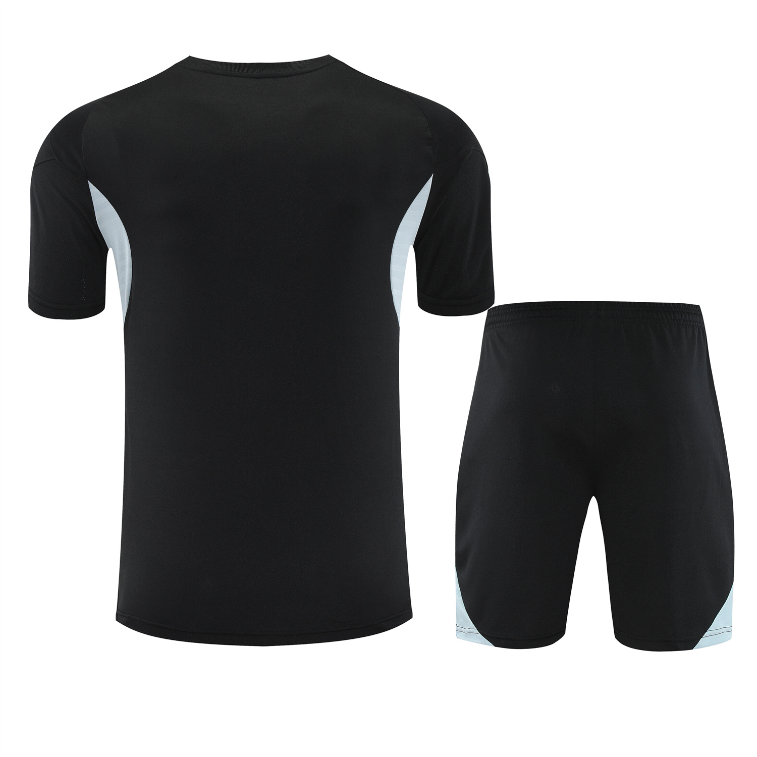 foot-Real Madrid 25-26 Short-Sleeve Training Set - Light Grey Stripes Black Top & Black Shorts