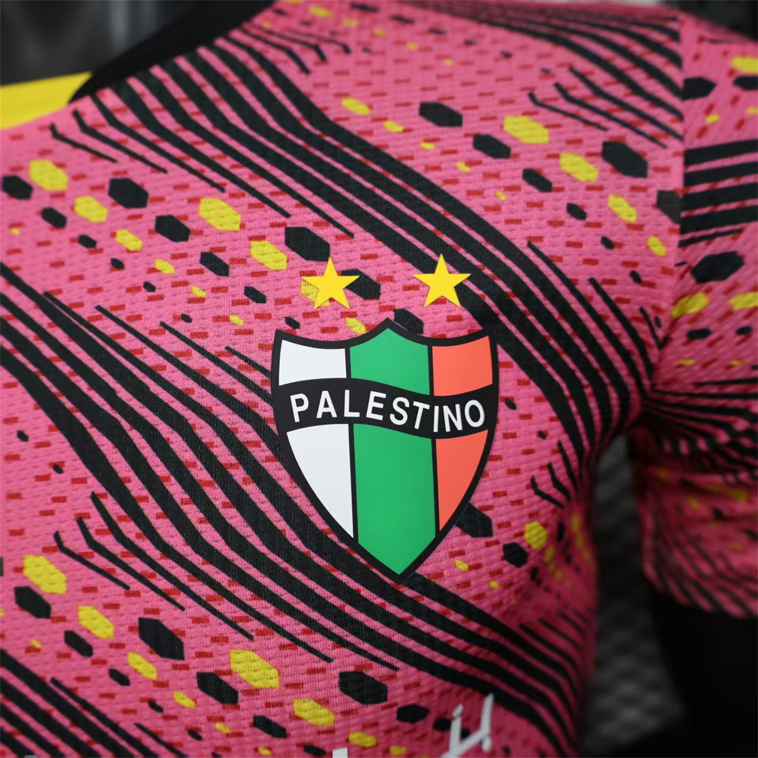 foot-Club Deportivo Palestino Palestine 25-26 Black Lines Pink Jersey With L‘BONVIEU No.11 - Player Version
