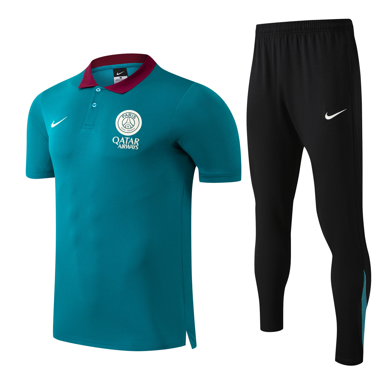 foot-Paris Saint-Germain PSG 25-26 POLO Short-Sleeve Training Set - Blue Green Top and Black Pants