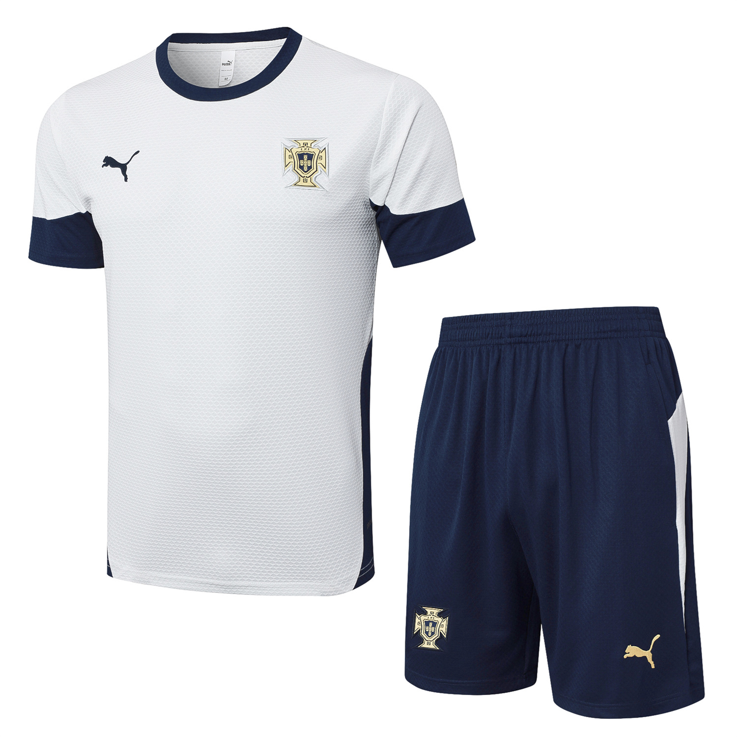 foot-Portugal 25-26 Short-Sleeve Training Set - Off White Top and Deep Blue Shorts