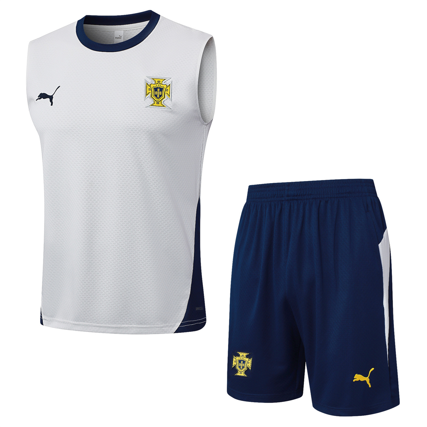 foot-Portugal 25-26 Vest Training Set - Off White Top and Deep Blue Shorts