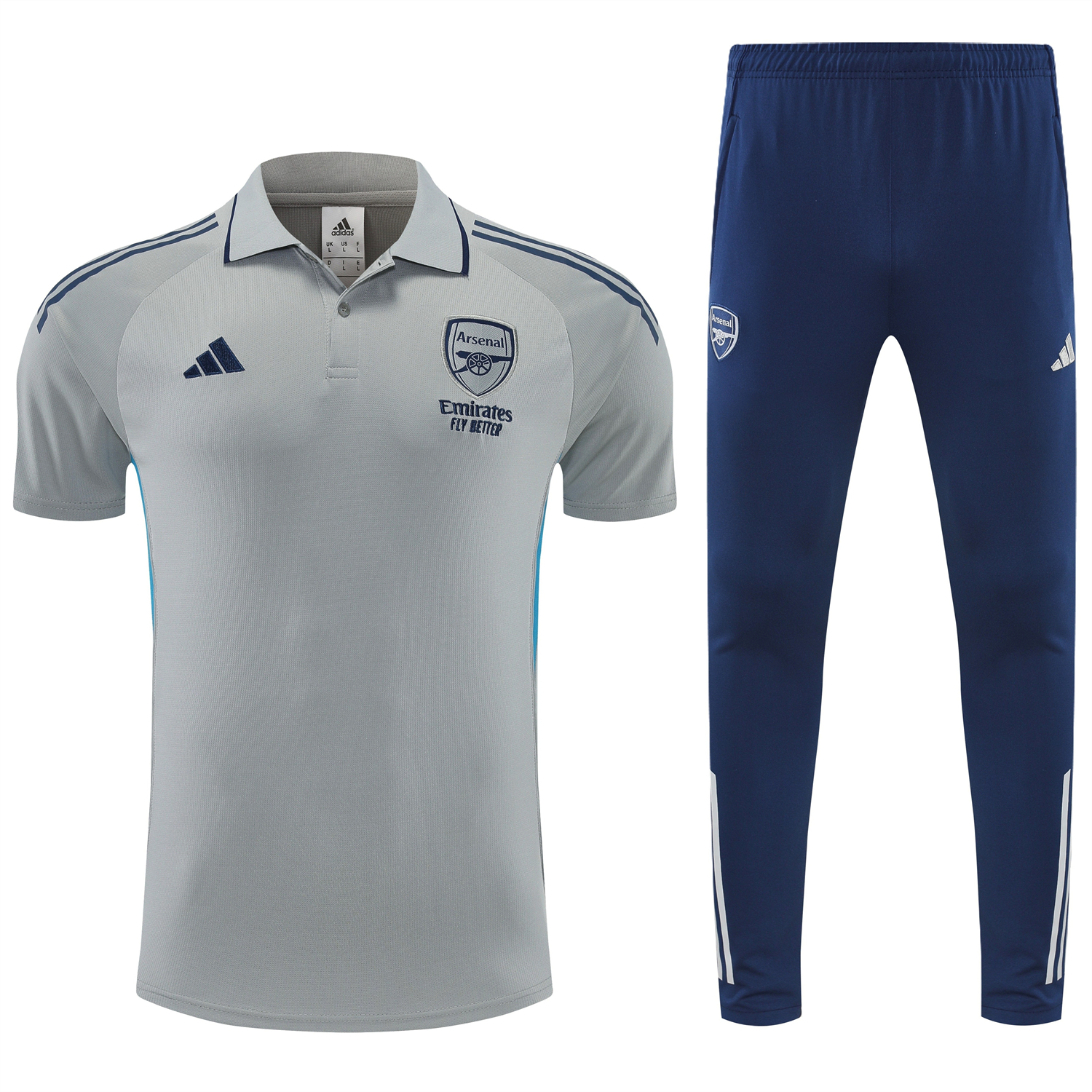 Unitedfootballkit.com | Arsenal 25-26 POLO Short-Sleeve Training Set - Grey Top and Deep Blue Pants -Customize Name, Number and Patch | Worldwide Shipping