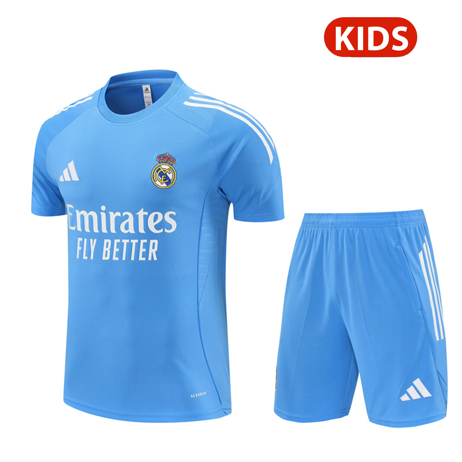 foot-Real Madrid 25-26 Kids Short-Sleeve Training Set - Sky Blue Top and Sky Blue Shorts
