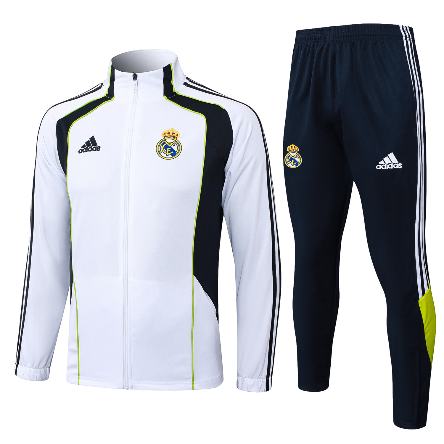 foot-Real Madrid 25-26 Jacket Training Tracksuit - White Throwback Jackets & Black Pants