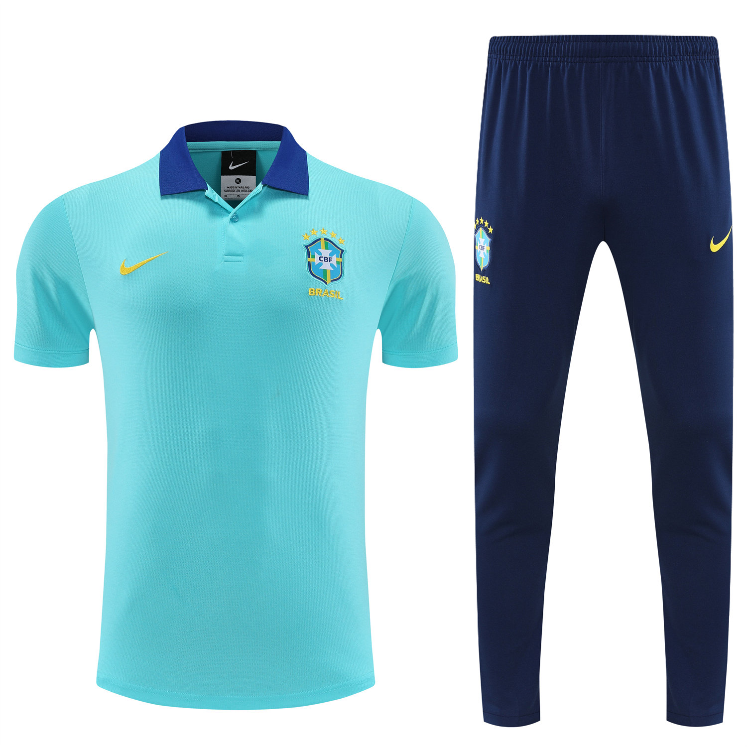foot-Brazil 25-26 POLO Short-Sleeve Training Set - Blue Top and Deep Blue Pants