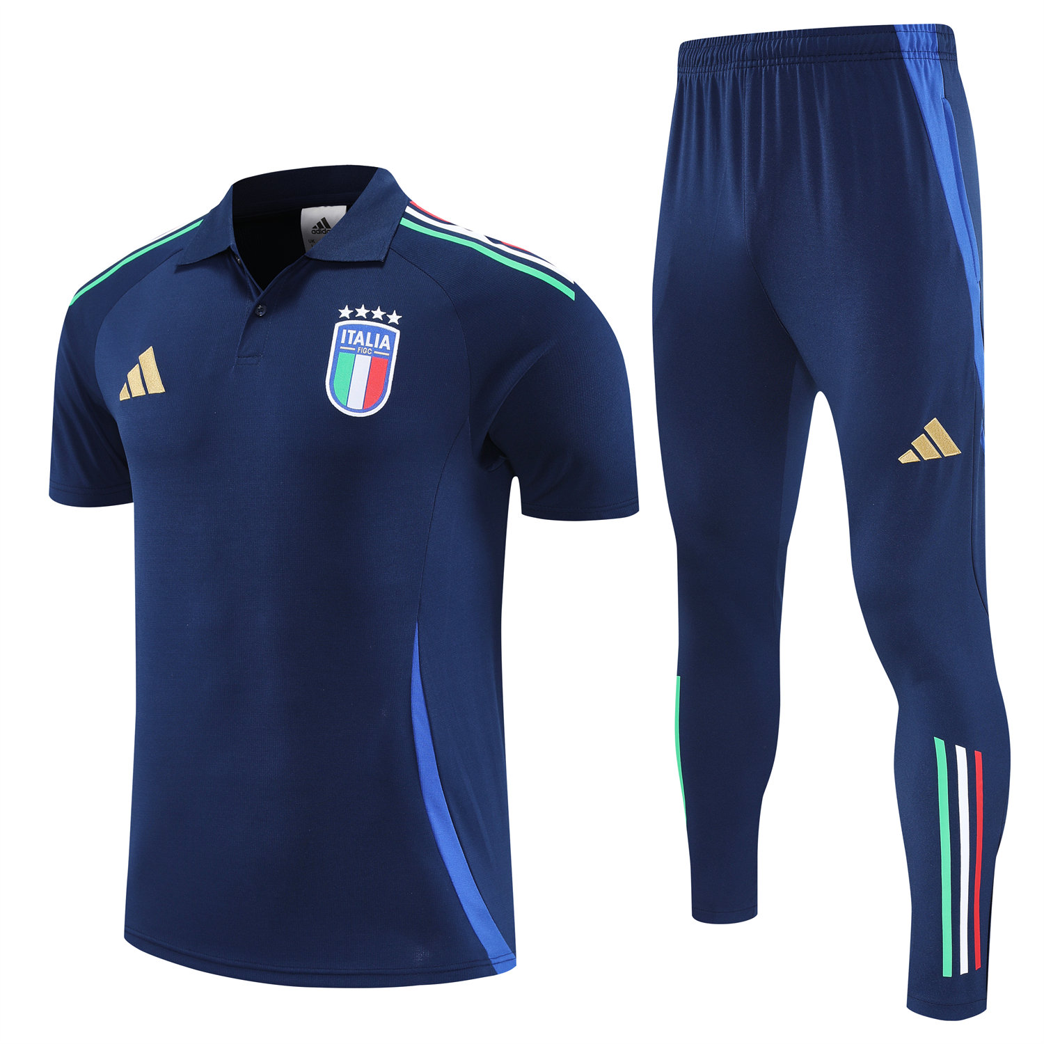 foot-Italy 25-26 POLO Short-Sleeve Training Set - Deep Blue Top and Pants