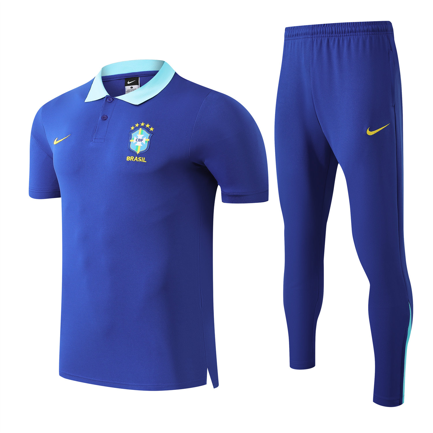 foot-Brazil 25-26 POLO Short-Sleeve Training Set - Blue Top and Pants