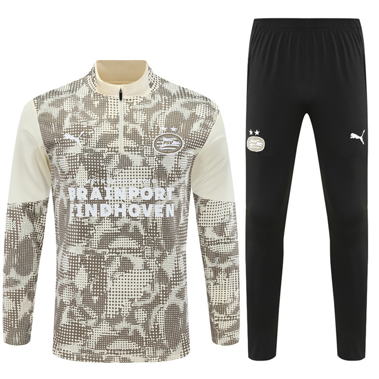 foot-PSV Eindhoven 25-26 Long Sleeve Training Set - Khaki Top & Black Pants