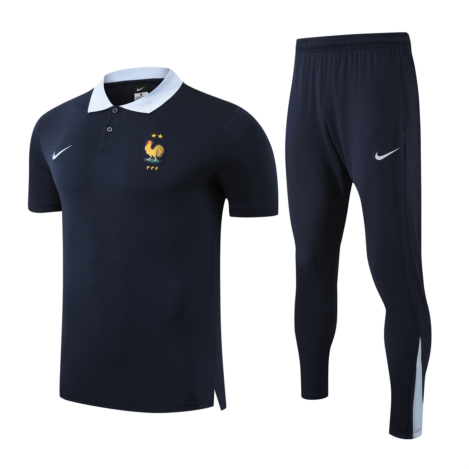 foot-France 25-26 POLO Short-Sleeve Training Set - Deep Blue Top and Pants