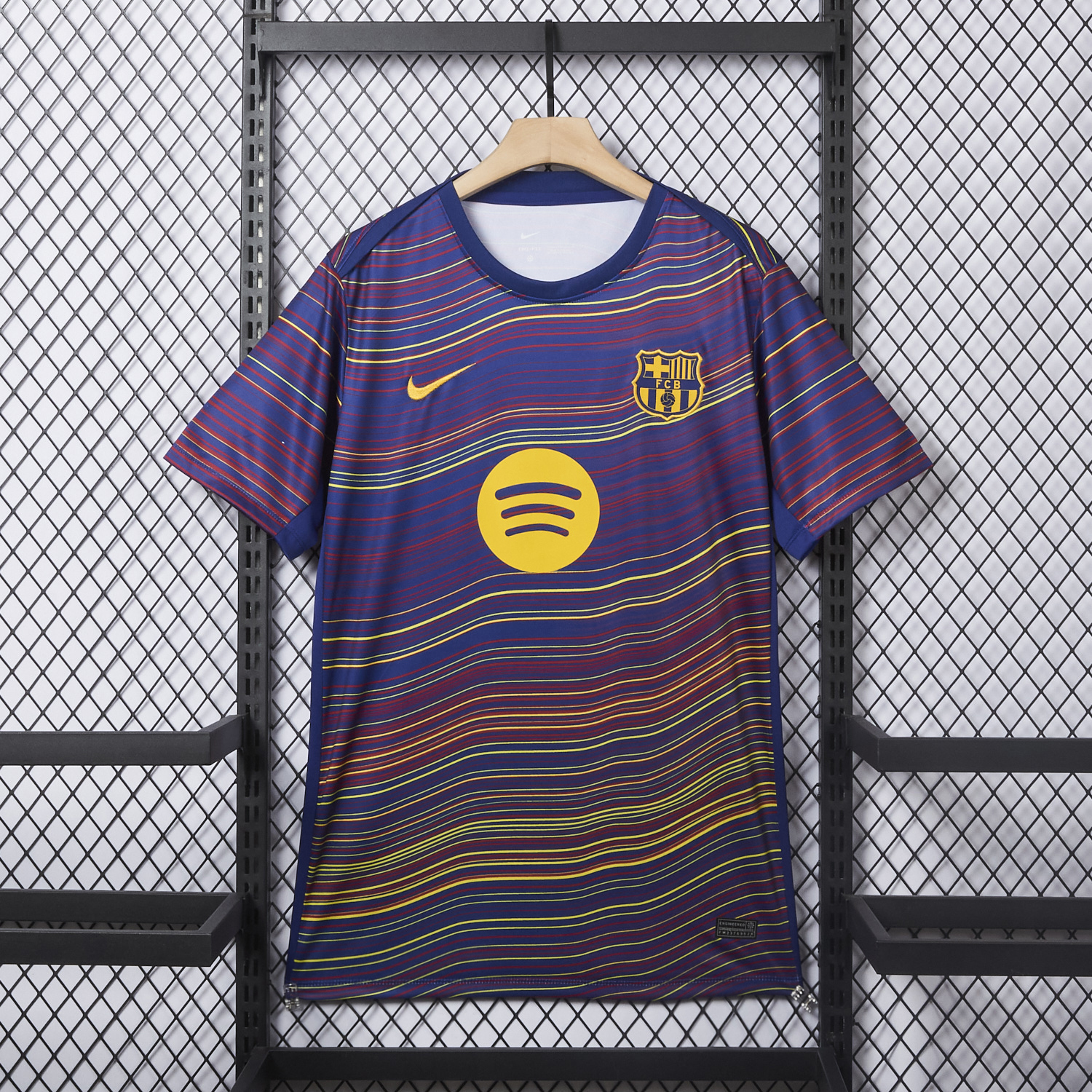 foot-Barcelona 25-26 Deep Blue Pre-Match Training Jersey with Colorful Lines - Fans Version