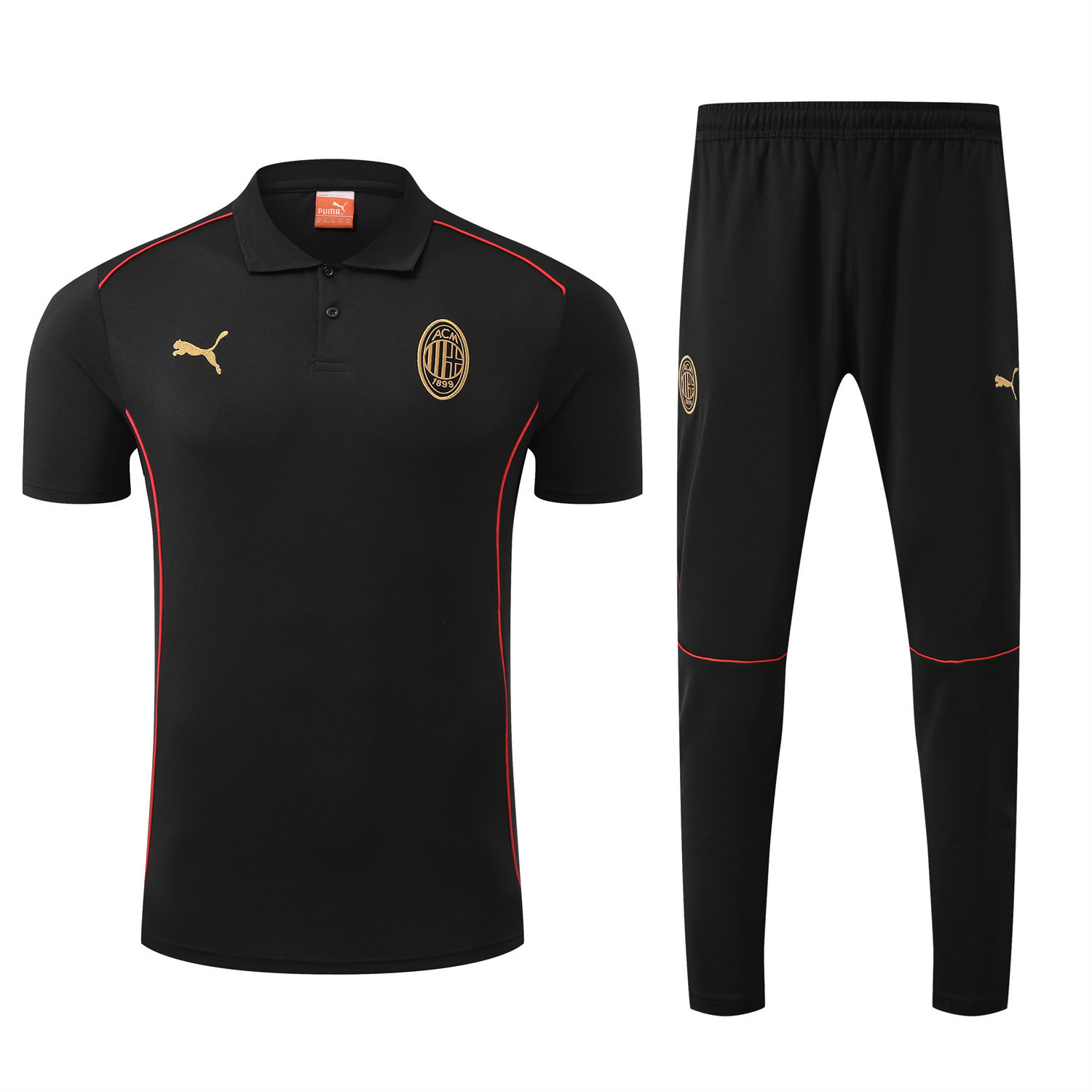 foot-AC Milan 25-26 POLO Short-Sleeve Training Set - Black Top and Pants