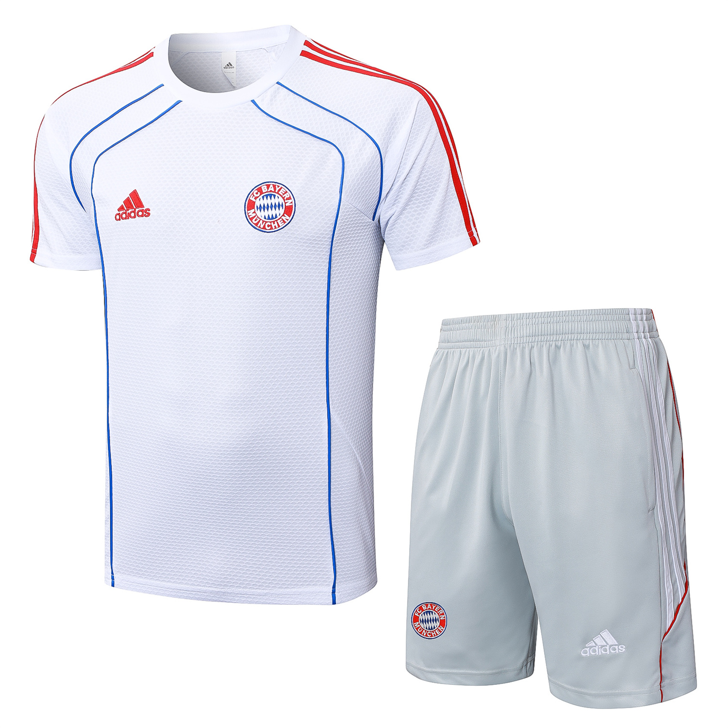 foot-Bayern Munich 25-26 Short-Sleeve Training Set - White Throwback Top & Grey Shorts