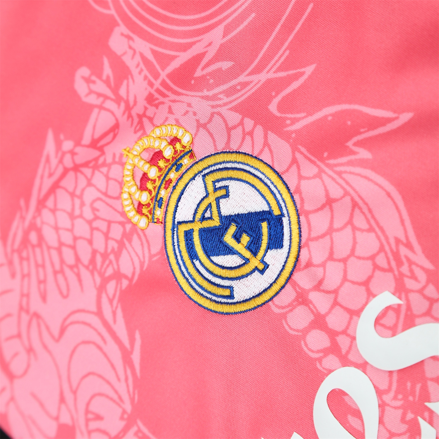 foot-Real Madrid 25-26 Short-Sleeve Training Set - Pink-Black Dragon Top & Black-White Shorts