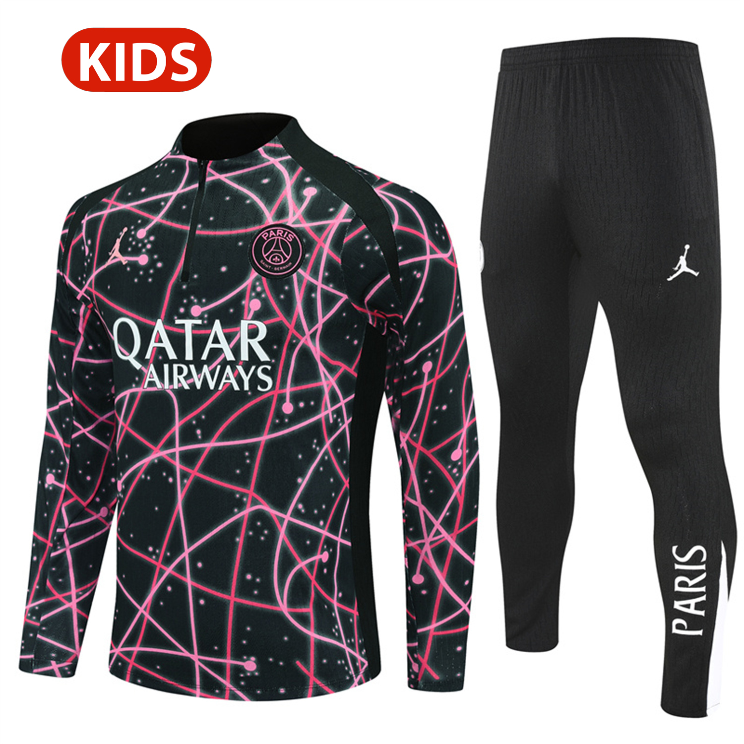 foot-Paris Saint-Germain PSG 25-26 Kids Long Sleeve Training Set - JD Black Pink Top and Black Pants