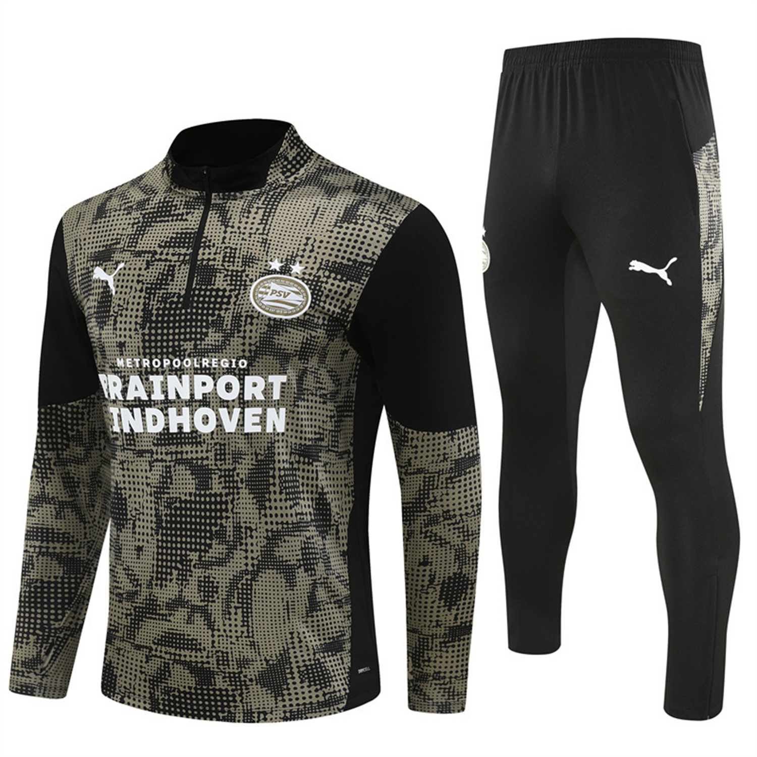 foot-PSV Eindhoven 25-26 Long Sleeve Training Set - Army Green Top & Black Pants