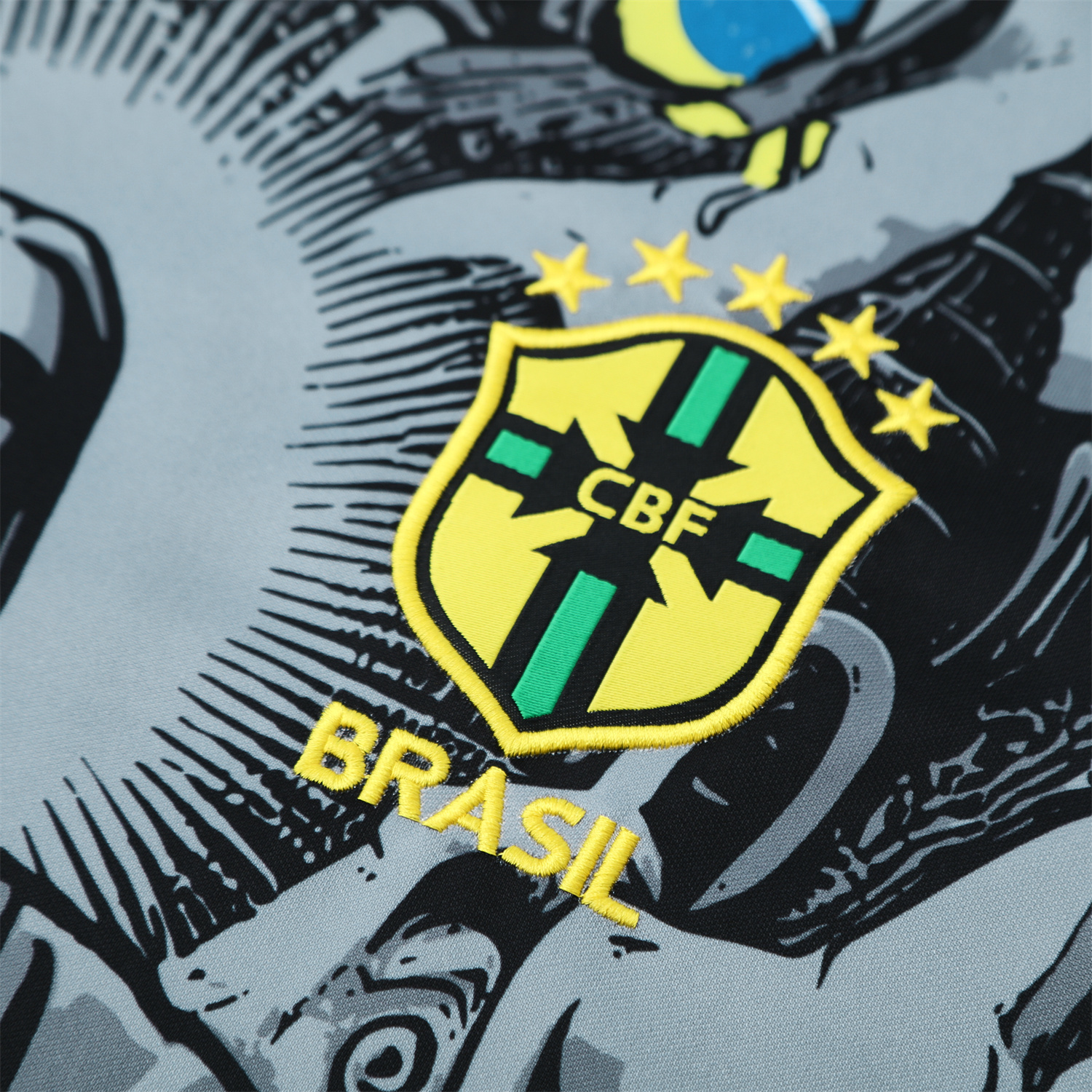 foot-Brazil 25-26 Gray Jesus Statue Short-Sleeve Training Set - Gray Top & Black Shorts