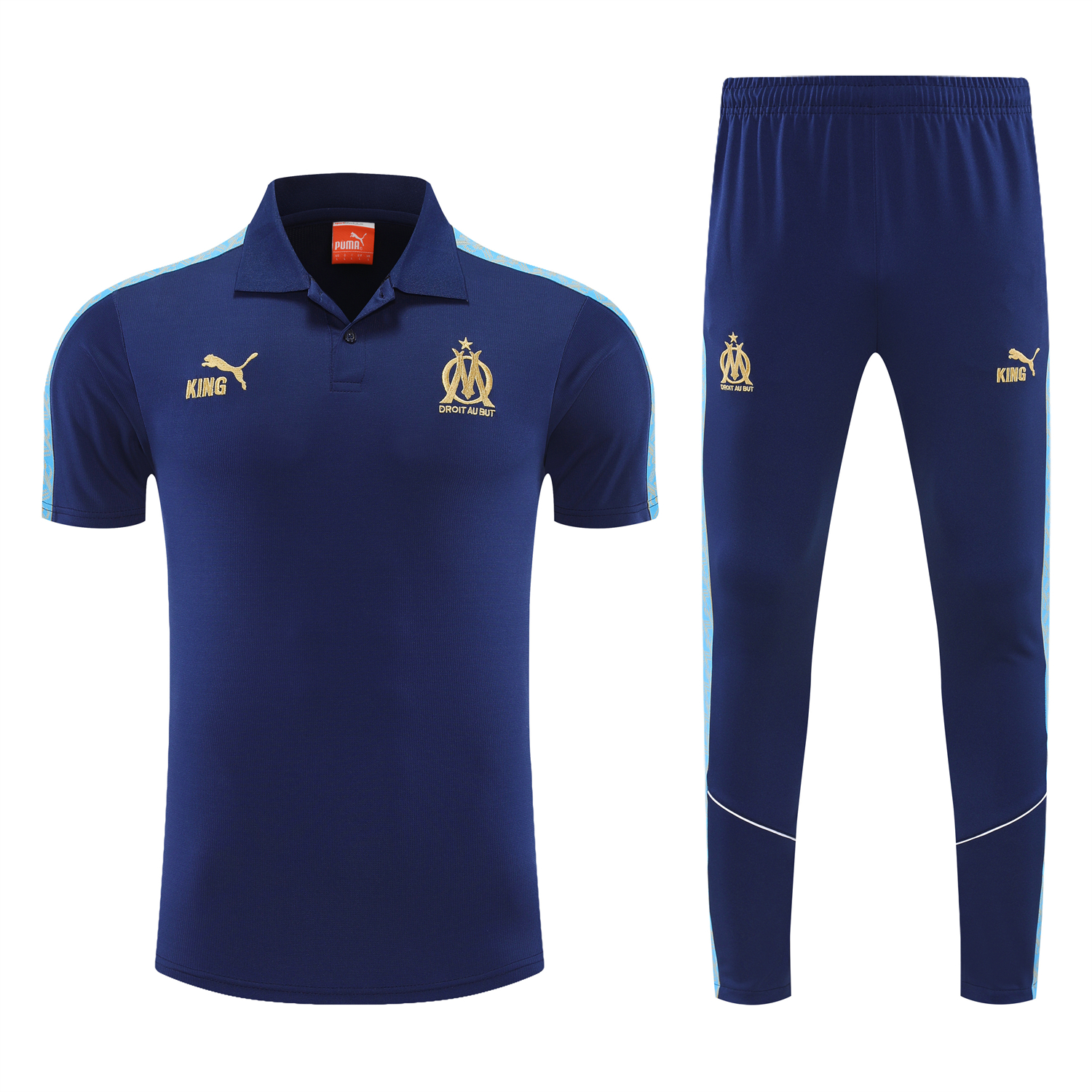 Unitedfootballkit.com | Marseille 25-26 POLO Short-Sleeve Training Set - Dark Blue Top and Pants -Customize Name, Number and Patch | Worldwide Shipping