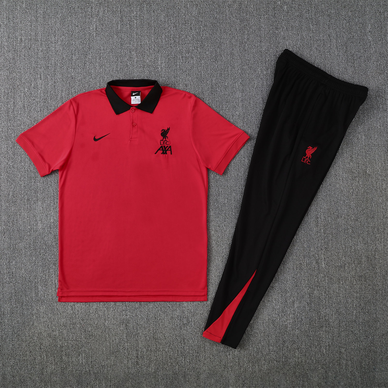 foot-Liver.pool 25-26 POLO Short-Sleeve Training Set - Red Top and Black Pants