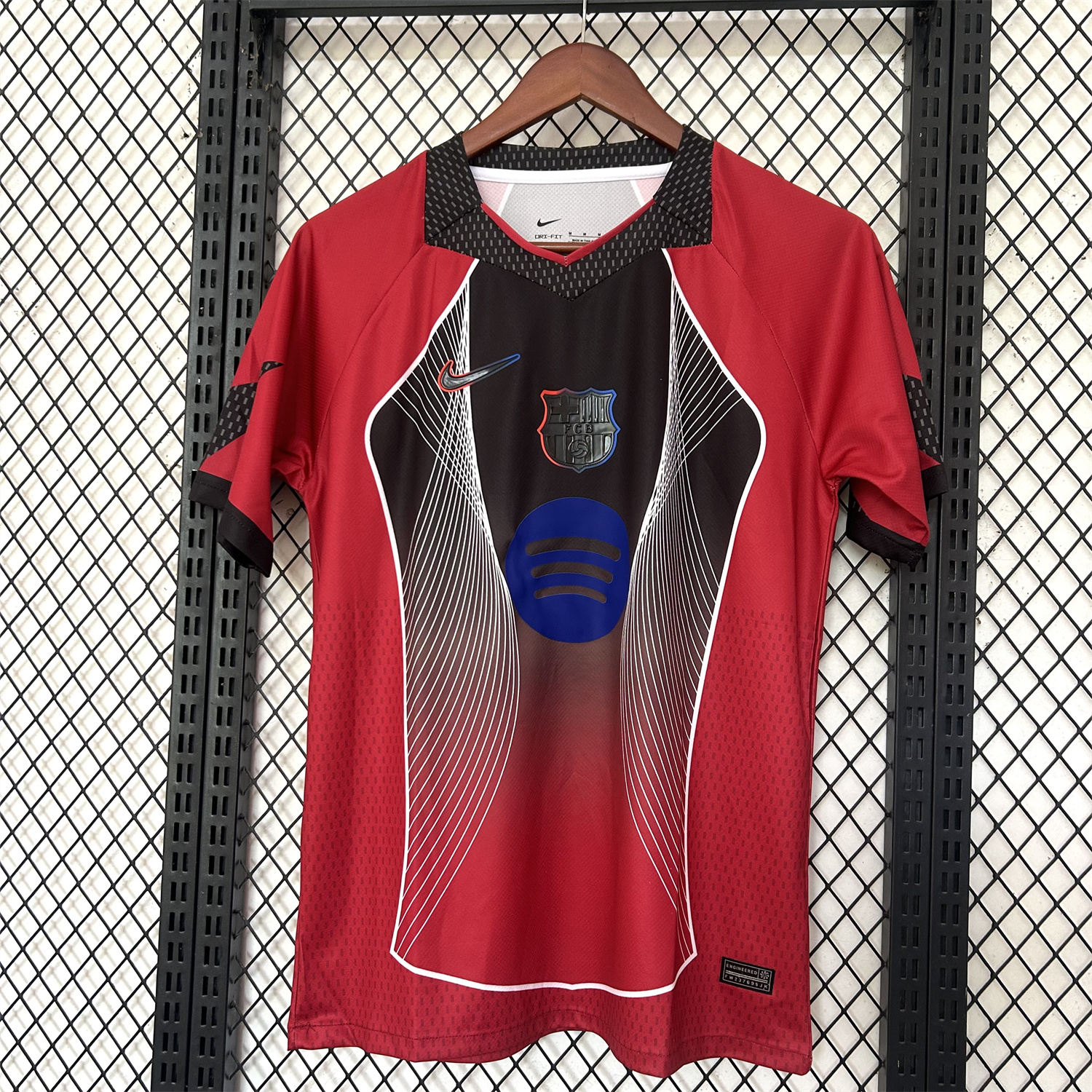 foot-Barcelona 25-26 T90 White Black Lines Red Jersey - Fans Version