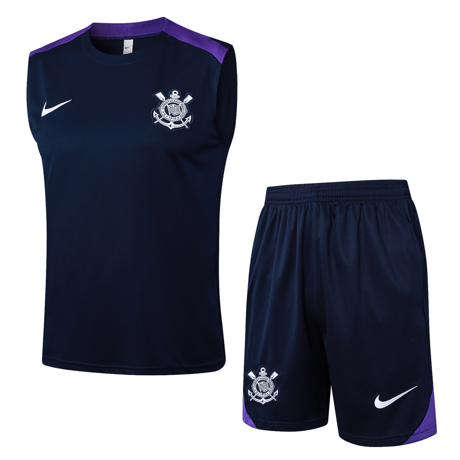 foot-Corinthians 25-26 Vest Training Set - Deep Blue Black Vest and Shorts