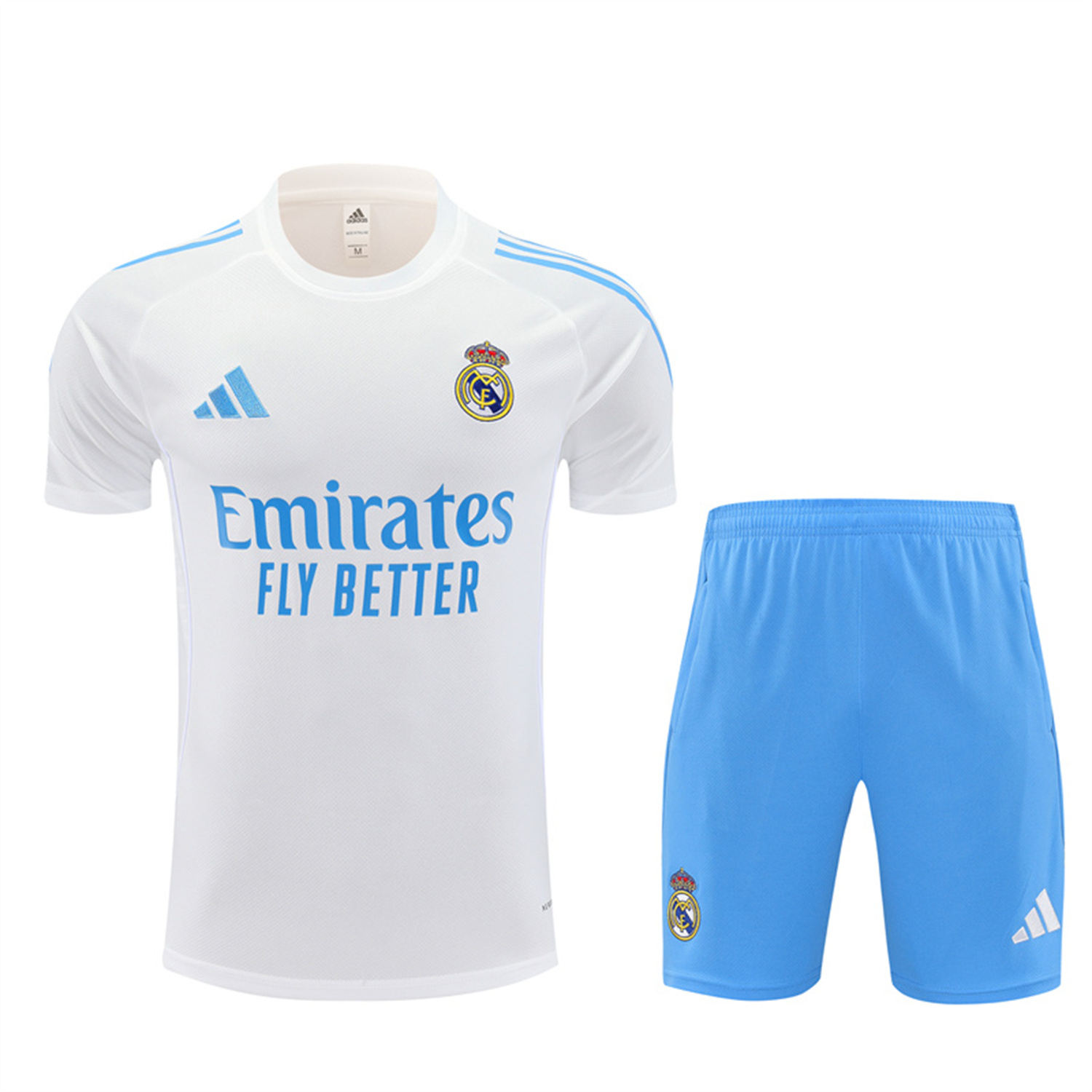 foot-Real Madrid 25-26 Short-Sleeve Training Set - White Top and Sky Blue Shorts