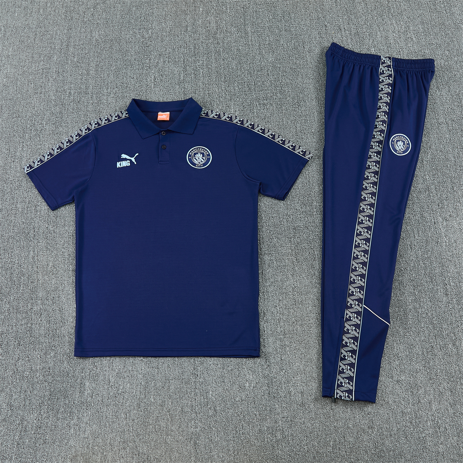 SIUjerseys-Manchester City 25-26 POLO Short-Sleeve Training Set - Dark Blue Top and Pants