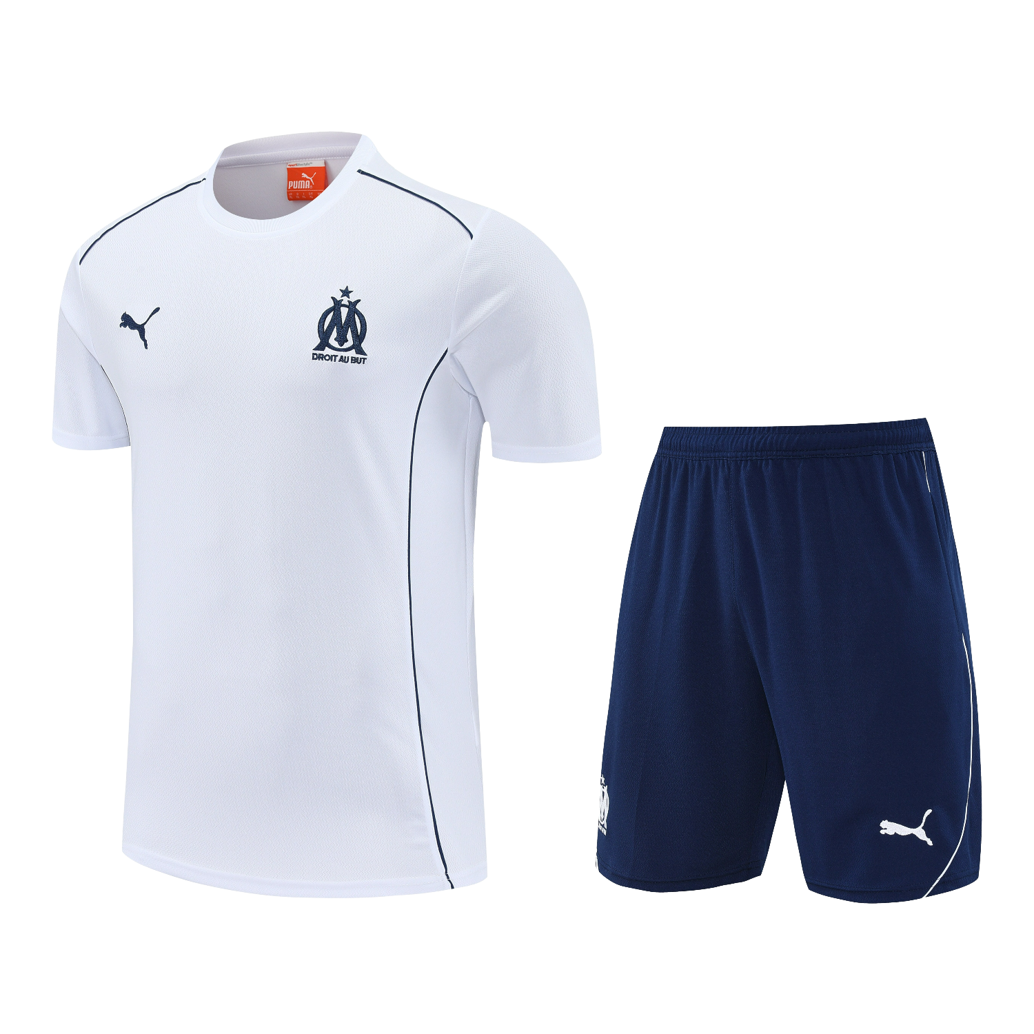 foot-Marseille 25-26 Short-Sleeve Training Set - White Top & Blue Shorts