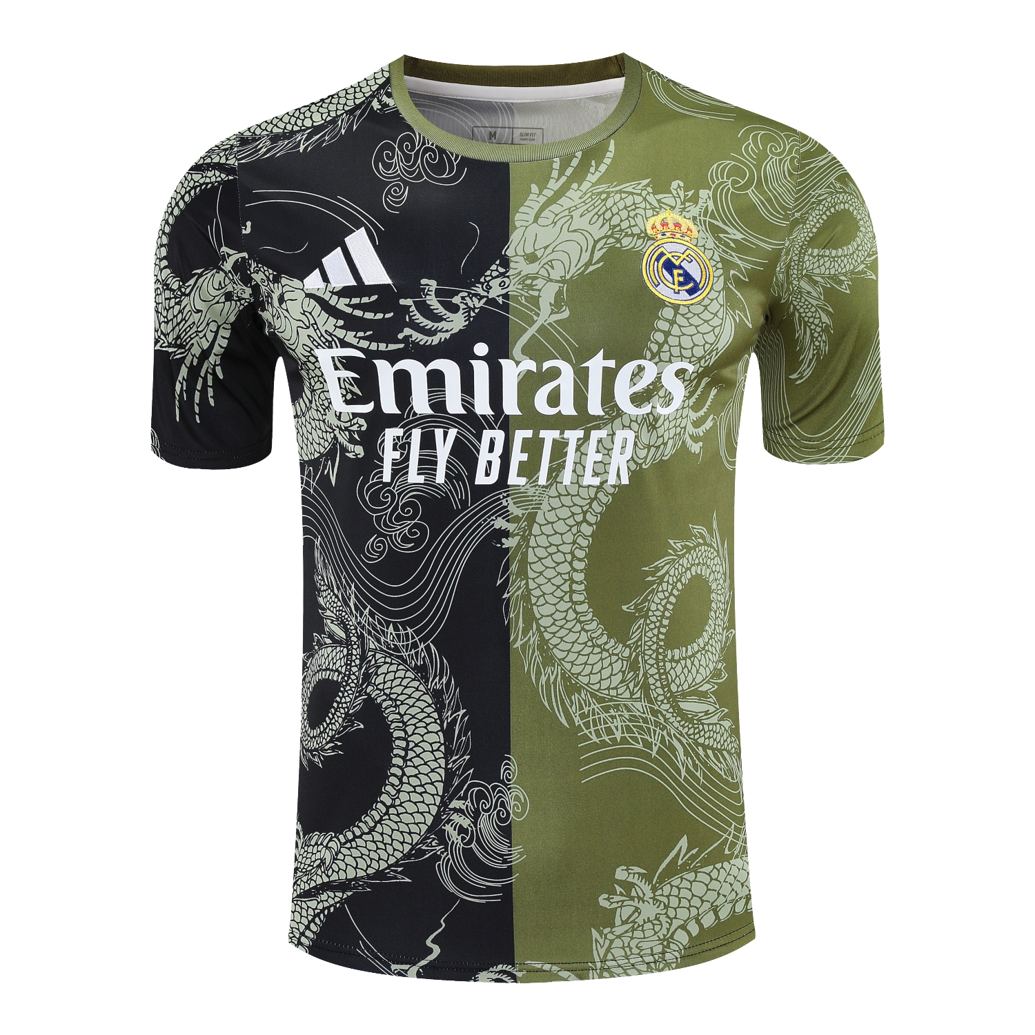 foot-Real Madrid 25-26 Short-Sleeve Training Set - Green-Black Dragon Top & Black-White Shorts
