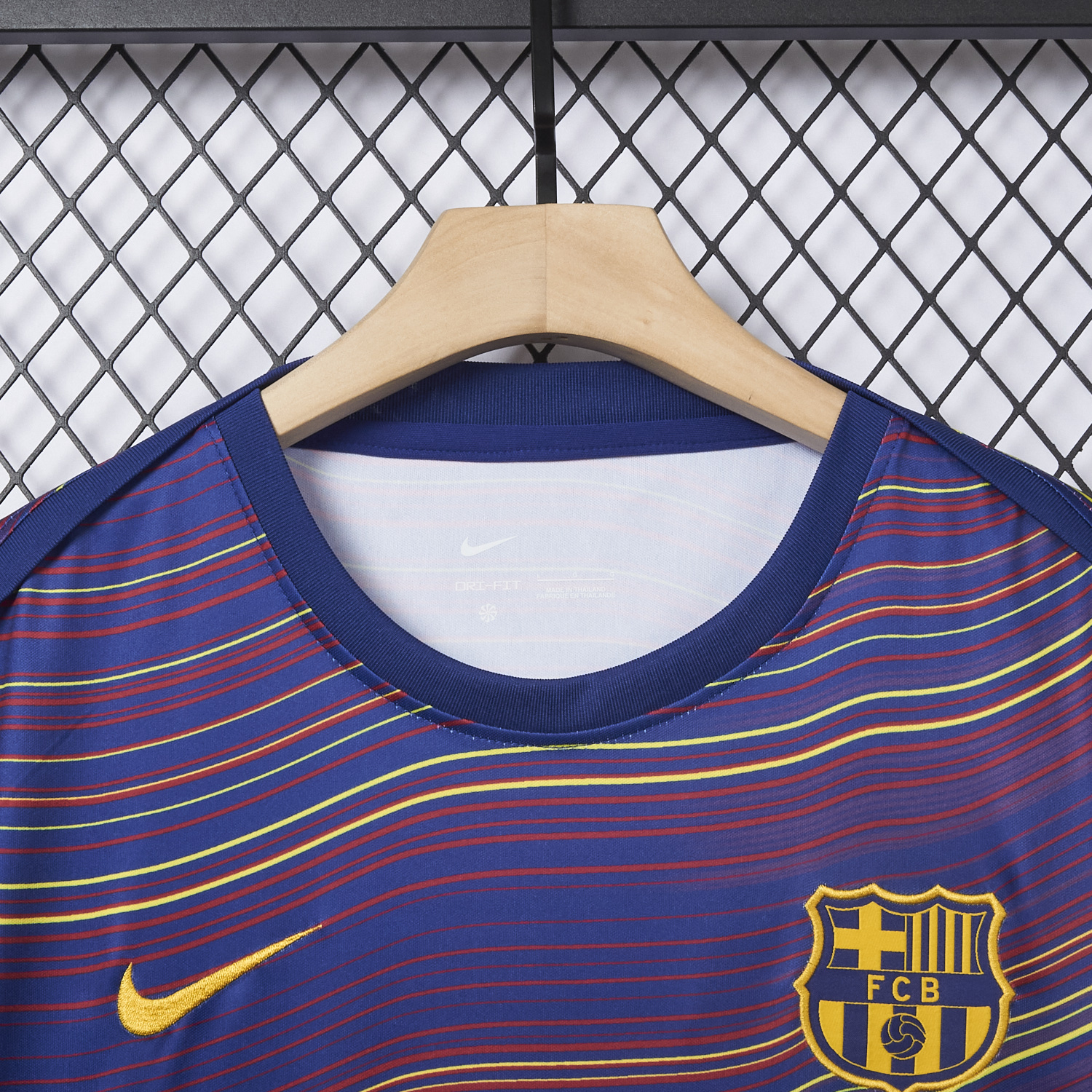 foot-Barcelona 25-26 Deep Blue Pre-Match Training Jersey with Colorful Lines - Fans Version