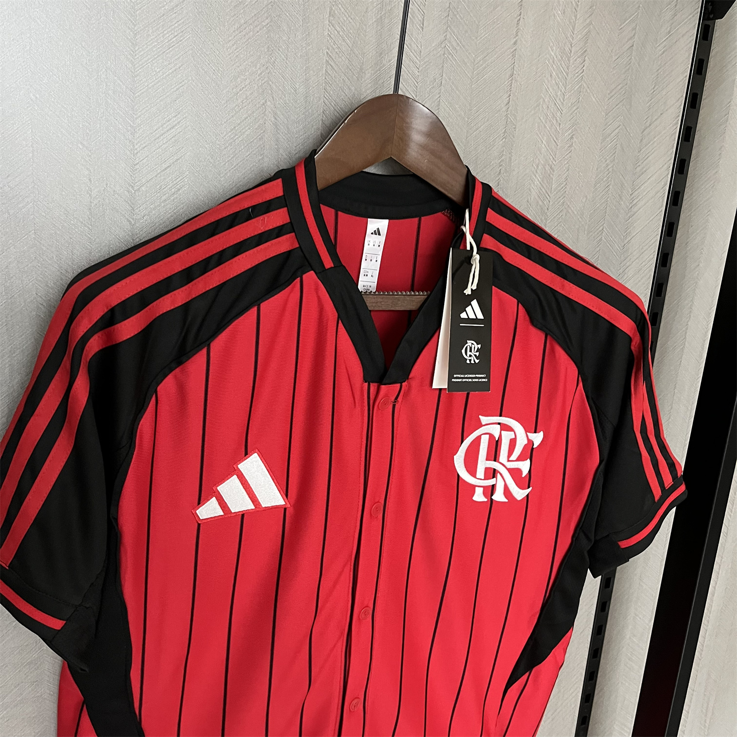 foot-Flamengo 25-26 Red Baseball Jersey with Black Stripes