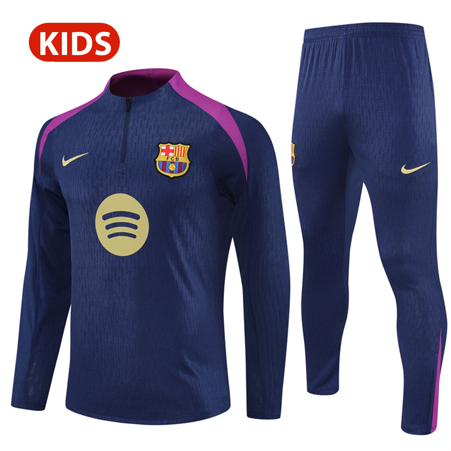 foot-Barcelona 25-26 Kid Long Sleeves Training Set - Royal Blue Top & Royal Blue Pants